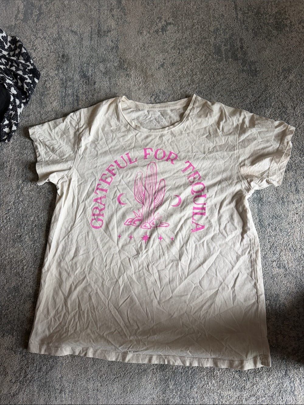 Grateful For Tequila Graphic Tee - Cream with Pink Print
